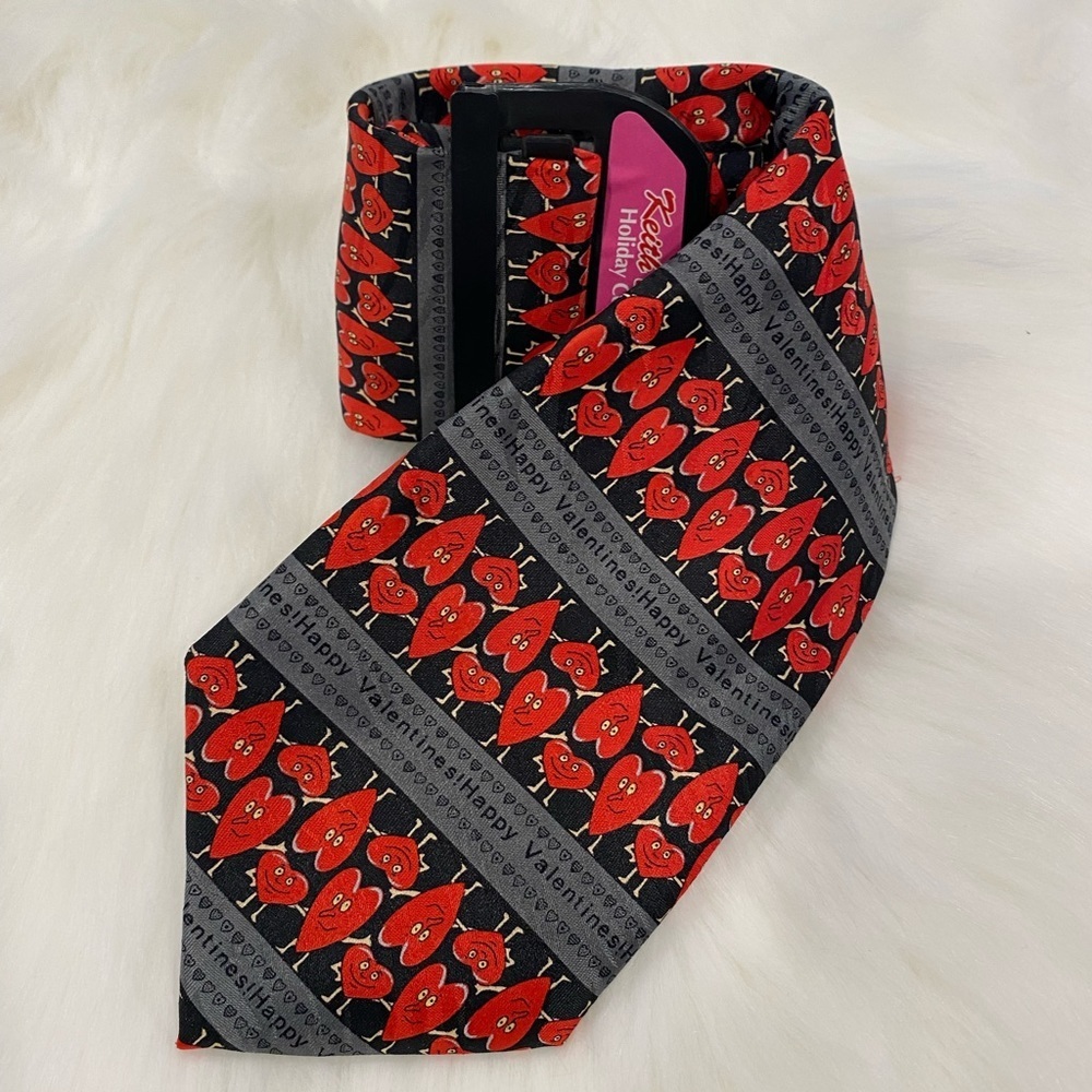 Keith Daniels Black Novelty Tie Red Happy Valentines Hearts